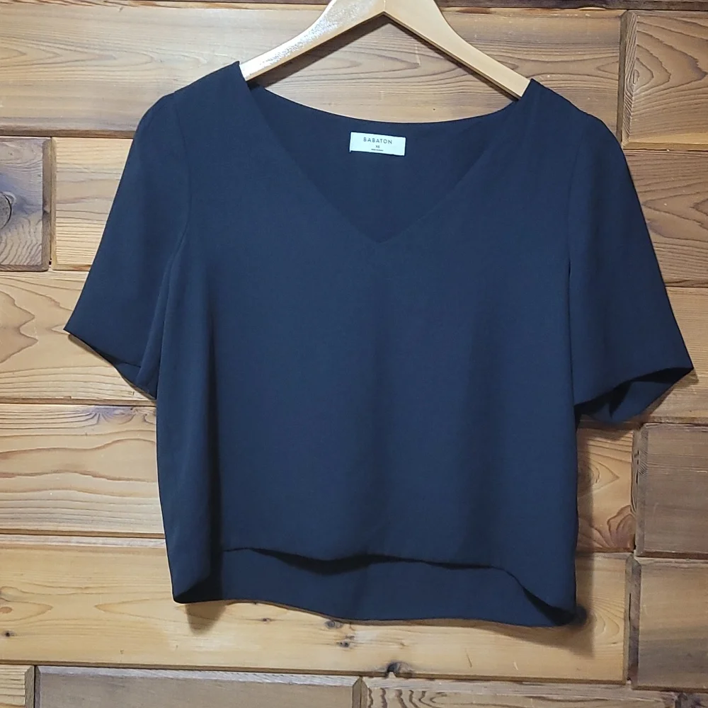 Babaton Black V-Neck Short Sleeve Top - Picture 3 of 5